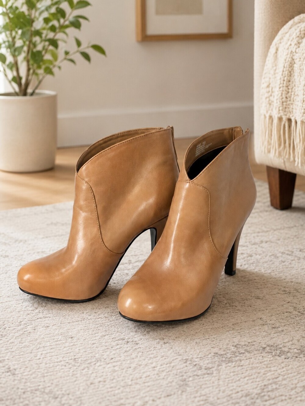 Me Too Legacy 6 Leather Ankle Booties Women's Size 9.5M Tan High Heel Zip Back - Picture 3 of 6